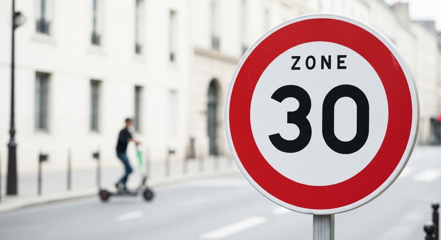 Panneau zone 30 et trottinette électrique